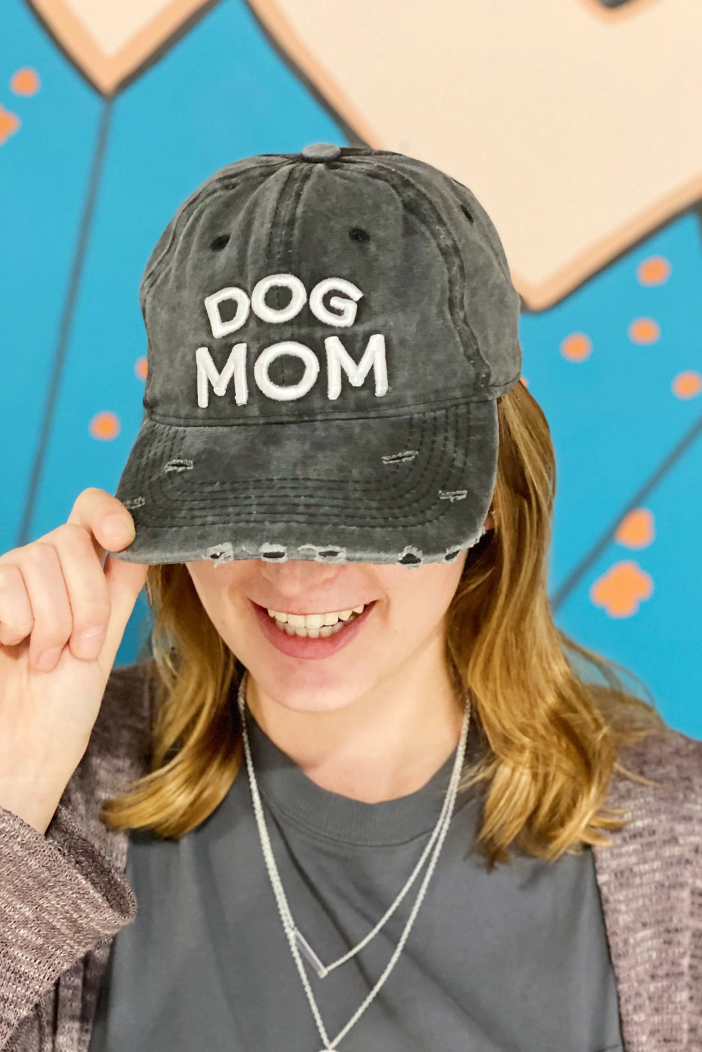 “Cool Mom” Distressed Baseball Cap – Adjustable Vintage-Style Hat in Dark Gray