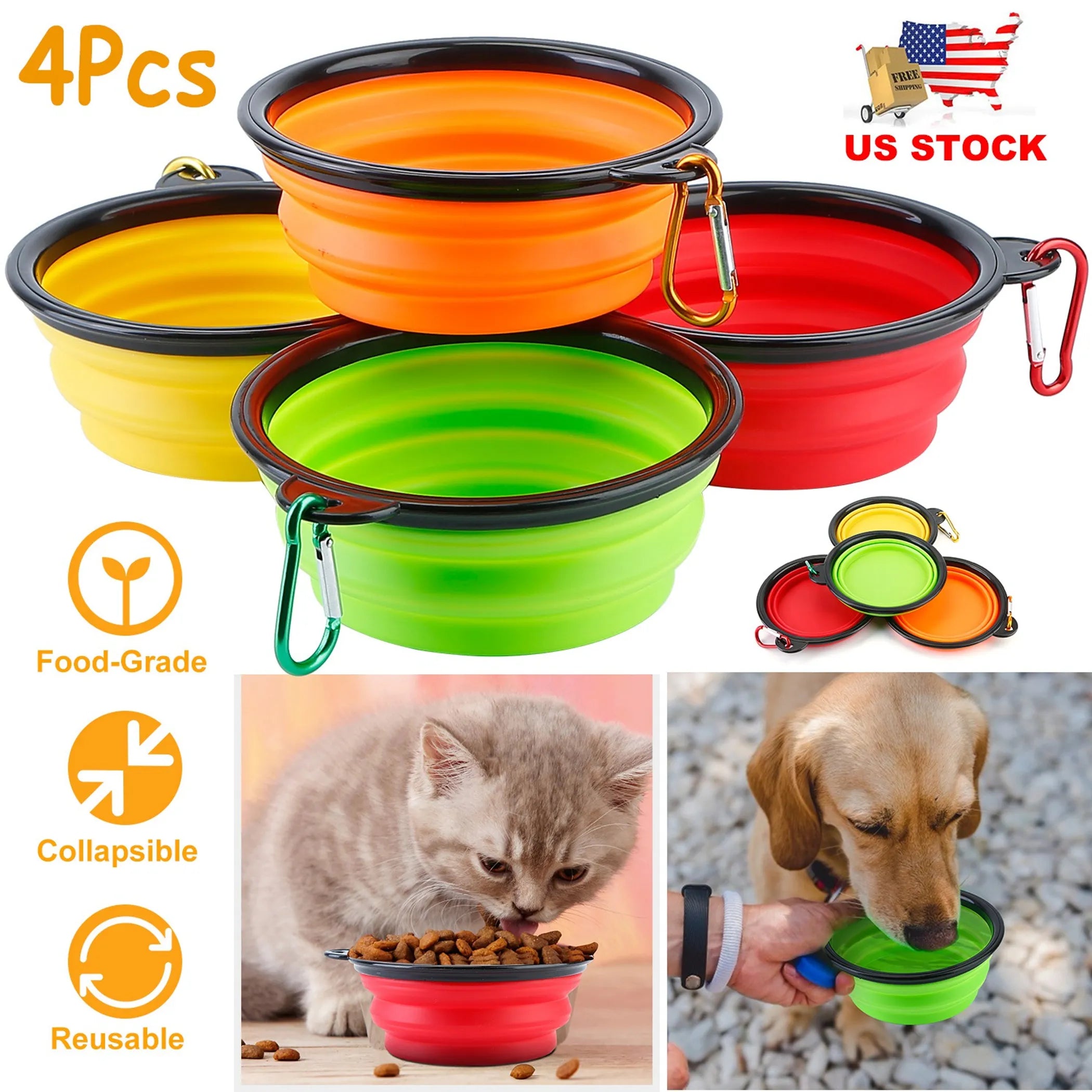 4Pcs Silicone Collapsible Dog Bowls