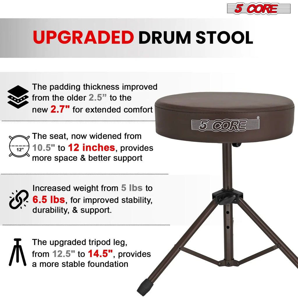 5Core Drum Throne Adjustable Guitar Stool Padded Drummer Seat for Adults & Kids